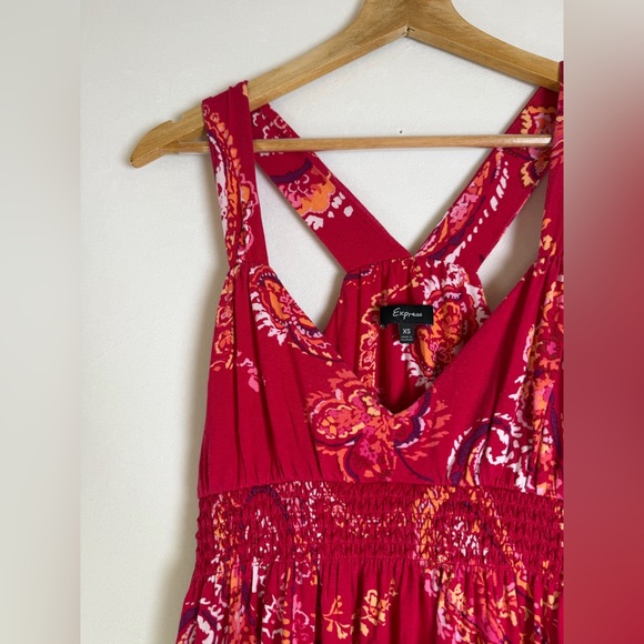 Express Women’s Y2K Boho Paisley Maxi Dress Smocked Stretch 2000s Sz XS - Picture 5 of 10